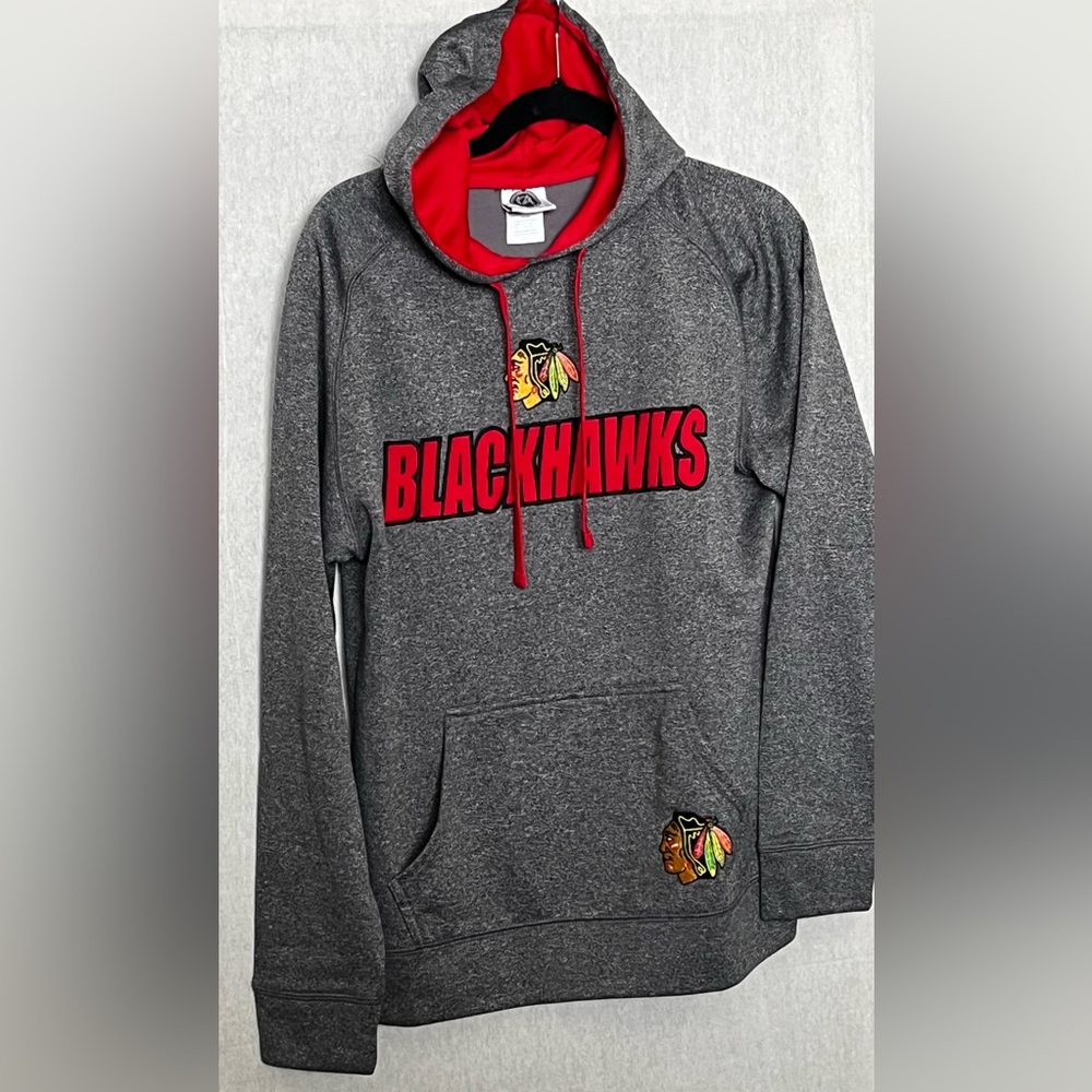 Knights Apparel NHL Chicago BLACKHAWKS Gray Pullover Hoodie W/Red Mesh Lining